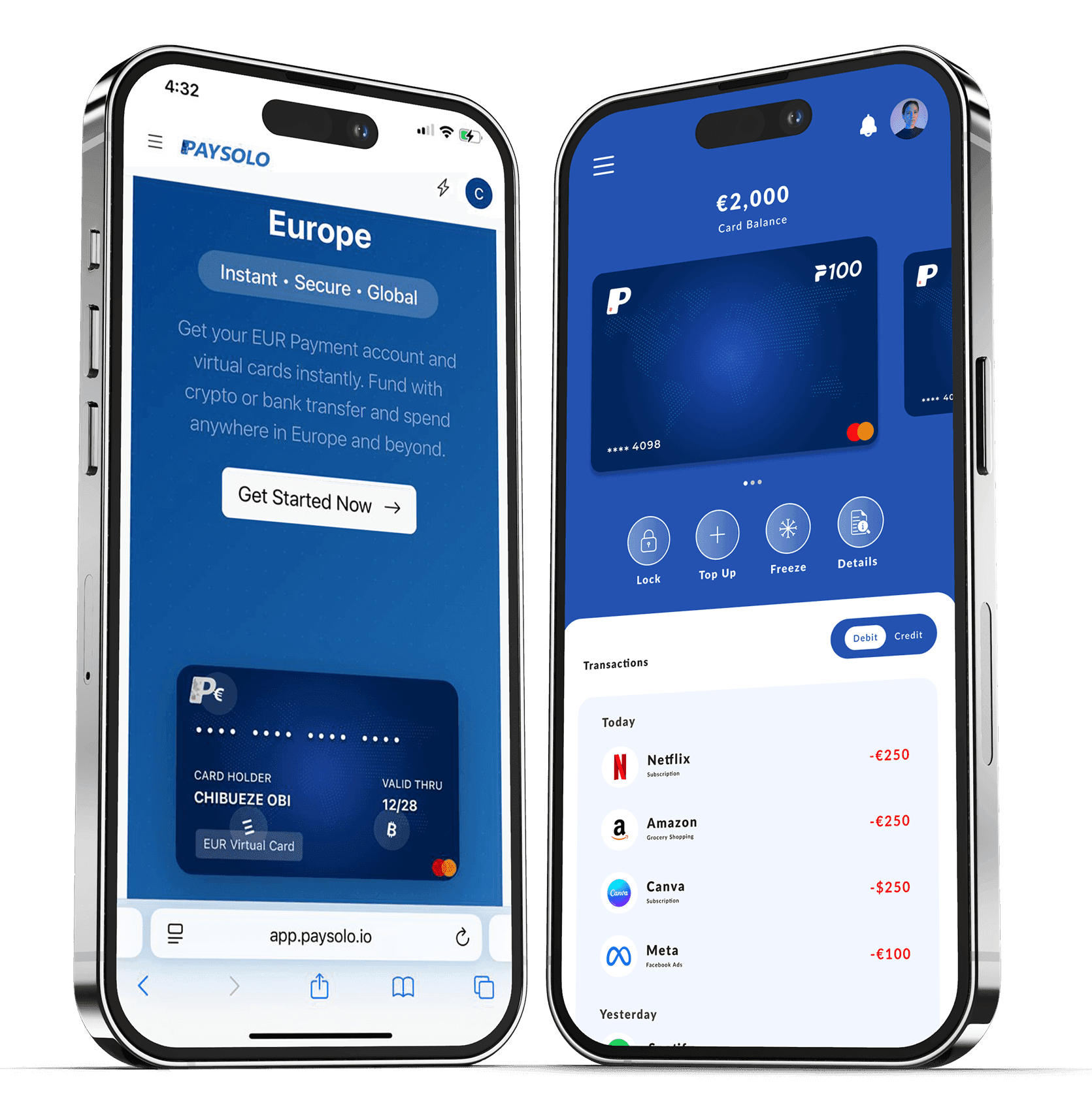 Paysolo Virtual Card App Screenshots